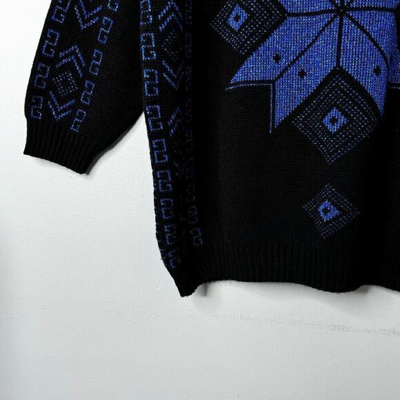 Vintage 80's Ellen-D Kollection Metallic Blue Snowflake Sweater Women's Size L - Picture 5 of 10